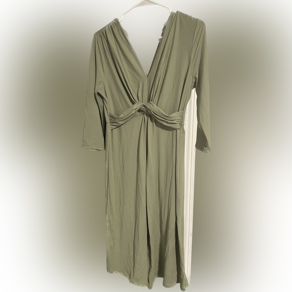 Pinkblush Maternity Dress - Light Olive Green, 3/4 Sleeve, Twist Front - Picture 2 of 3